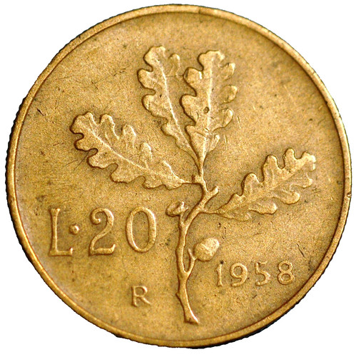 Italy lire 1958 97 - 20, km# 97
