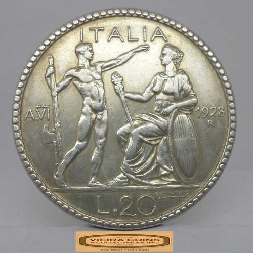 1928 italy silver lire - italy, 20